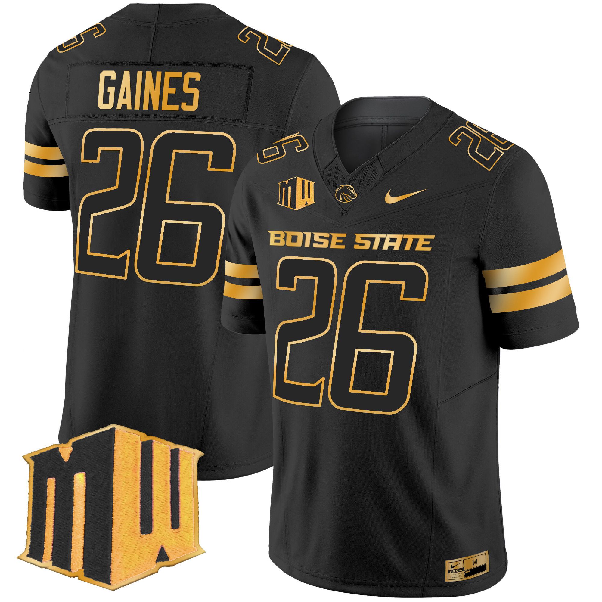 Men Boise State Broncos 26 Gaines Black Nike 2024 Gold Vapor Limited NCAA Jersey style 1